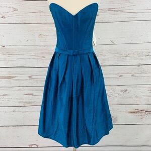 Watters & Watters blue teal aline silk strapless